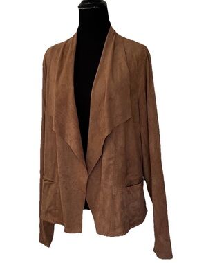 Western Cowgirl Boho Romantic Faux Suede Brown Draped Open-Front Jacket Blazer